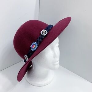 Zara Burgundy Wide Brim Wool Hat. Sz. Medium